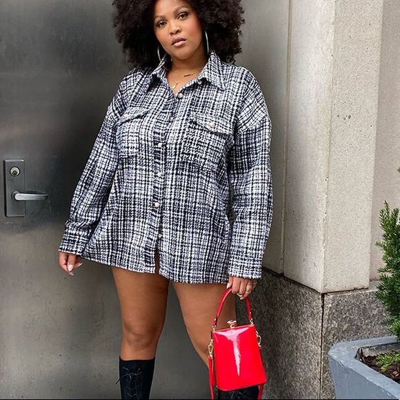 XXI Tweed Bouclé Style Pearl Button Shacket Shirt - Picture 1 of 12